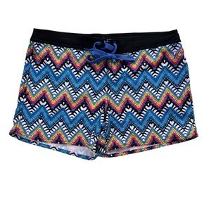 O’Rageous Juniors Size Medium Blue Pink Black Chevron Abstract Print Swim Shorts